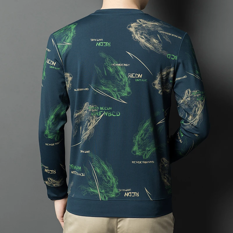 بلوفرات مميزة للرجال برقبة دائرية وطباعة ثلاثية الأبعاد تناسب منتظم جودة الخريف مزيج فيسكوز ملابس الشارع الشهير سوداديراس بارا هومبريس #2