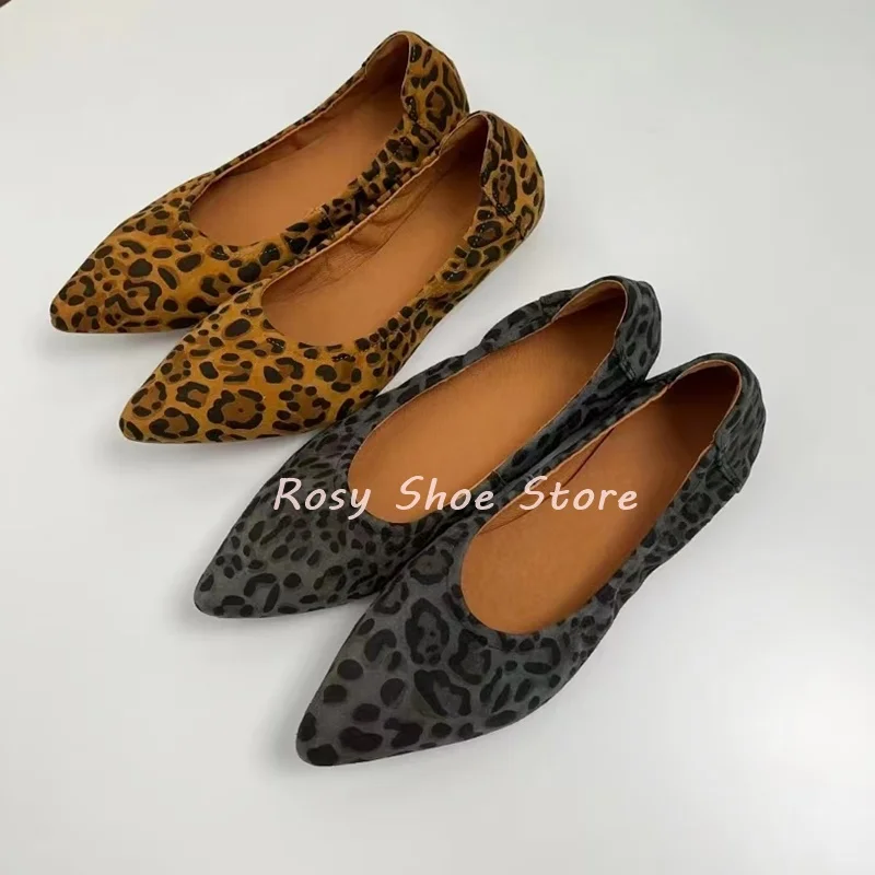 Sexy Niche Leopard Print Soft Sheepskin Women's Casual Shoes Pointed Toe Shallow Mouth Flat Summer Daily Versatile Casual Shoes