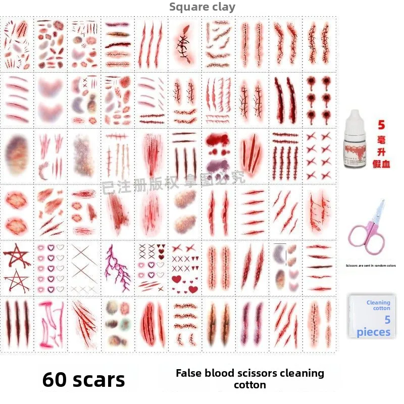 

30PCS Halloween Bloody Skin Stickers Wound Skin Stickers Simulation Skin Scar Skin Knife Simulation Waterproof Sticker, Gift