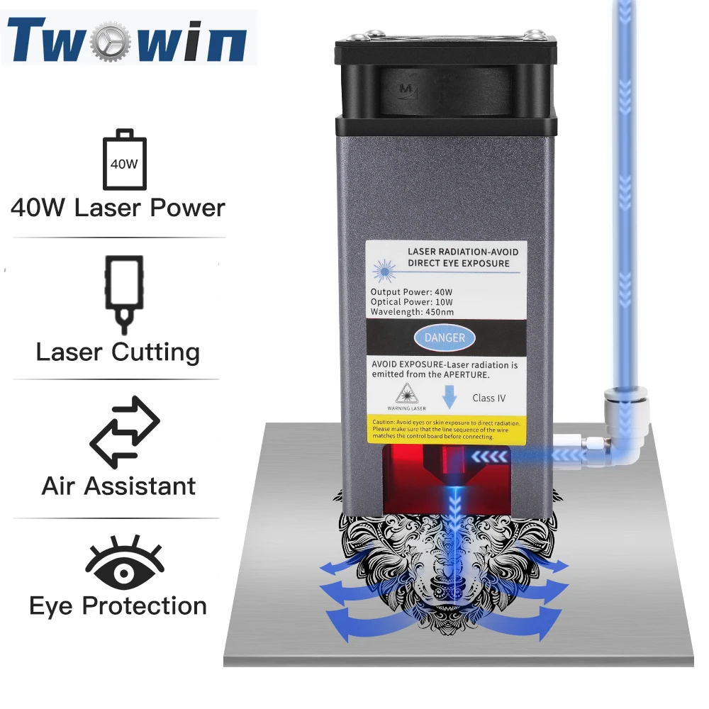 

TWOWIN 40W Laser Moudle 30L/Min Air Assist Pump Air Compressor Laser Head For DIY Engraving Cutting Machine Tools