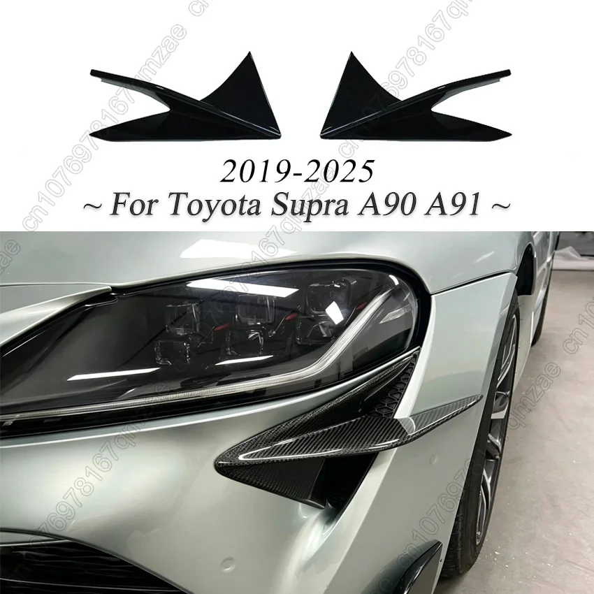 2PCS Gloss Black Car Front Bumper Hood Side Spoiler Air Vent Trim For Toyota Supra A90 A91 2019-2025 Fender Cover Sticker Kit