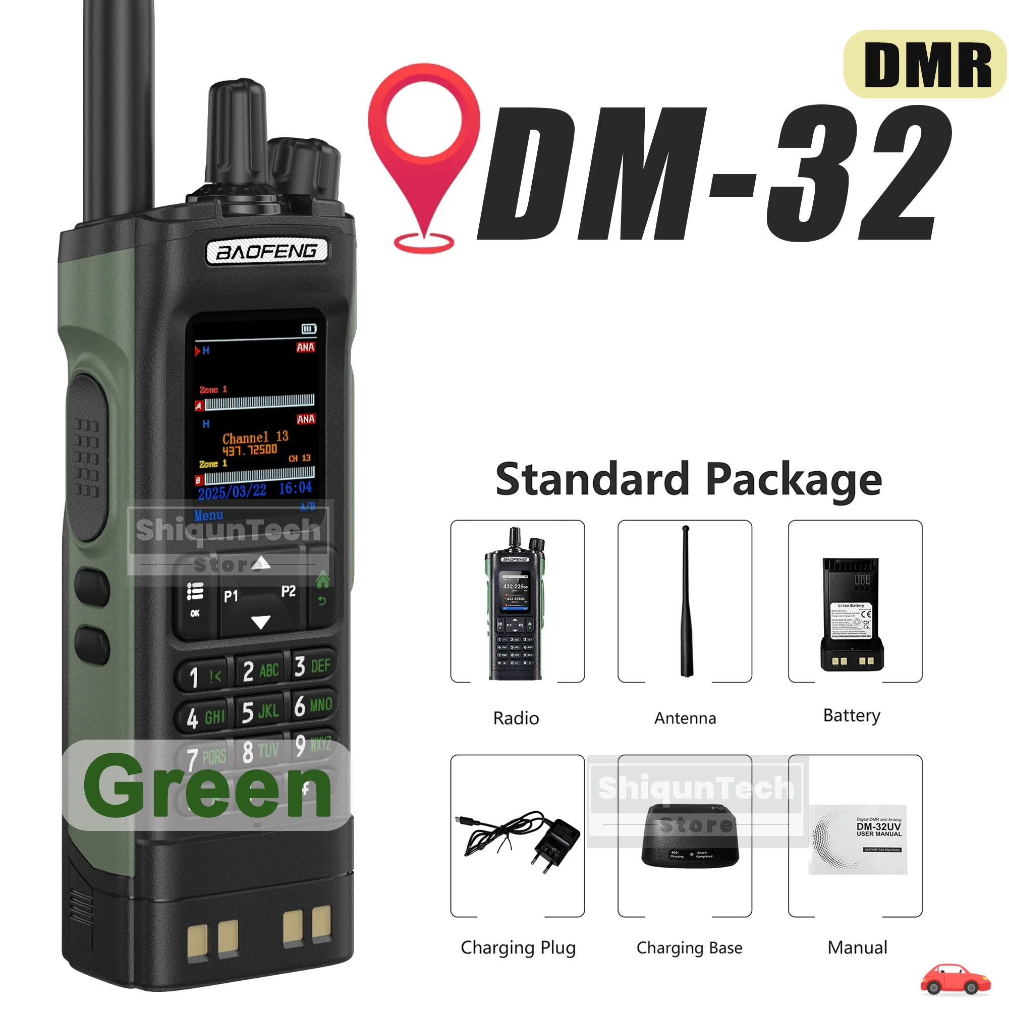 New BAOFENG DM-32 Walkie Talkie DMR Digital Radio Green GPS 10KM Dual Time Slot Wireless Copy Frequency AM Type-C DM32 Ham Radio