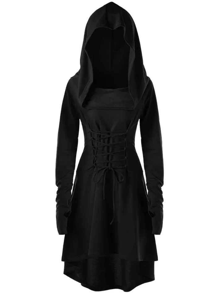 Disfraz de Cosplay Medieval para mujer, vestido Alto y Bajo con capucha y cordones, chaqueta informal victoriana con capucha, abrigo, novedad de 2024