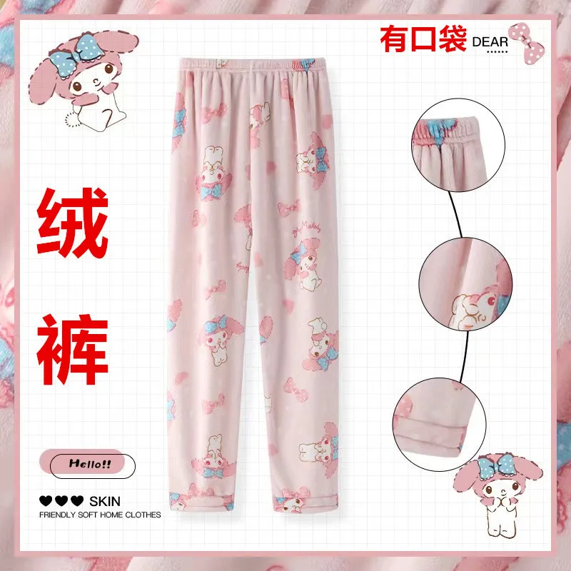 

Студенческие штаны для сна Cinnamoroll, зимние штаны с героями мультфильмов Kuromi для девочек, утепленная теплая верхняя одежда в стиле каваи, домашние штаны, прогулочные штаны