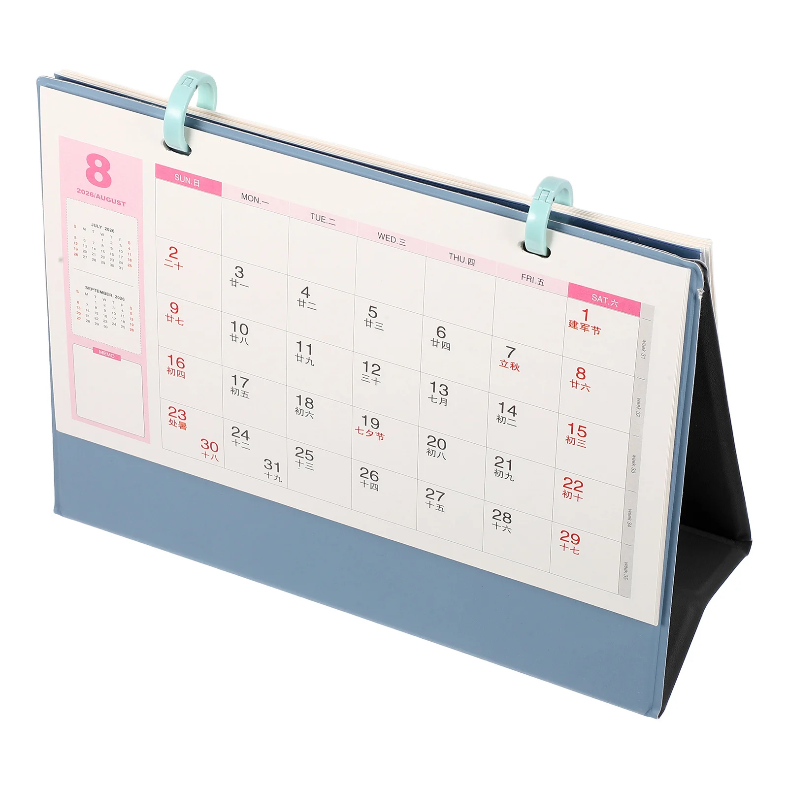 

2026 Horse Year Mini Desktop Calendar Blue Elegant PU Design Monthly Planner for Office Home Decor Schedule Organizer