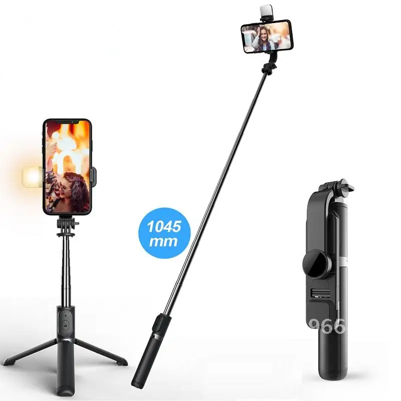 

Wireless bluetooth selfie stick foldable mini tripod with fill light shutter remote control for IOS Android