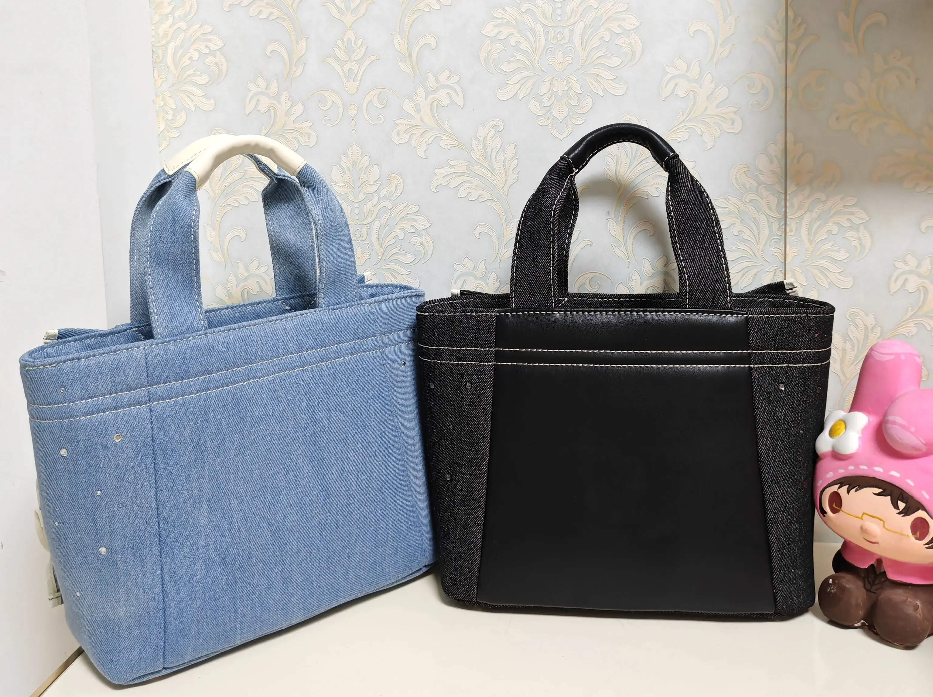 Sac fourre-tout à volants en denim percé à chaud de style japonais pour femmes, sac à main carré en biscuits, sacs initiés féminins, nouvelle mode