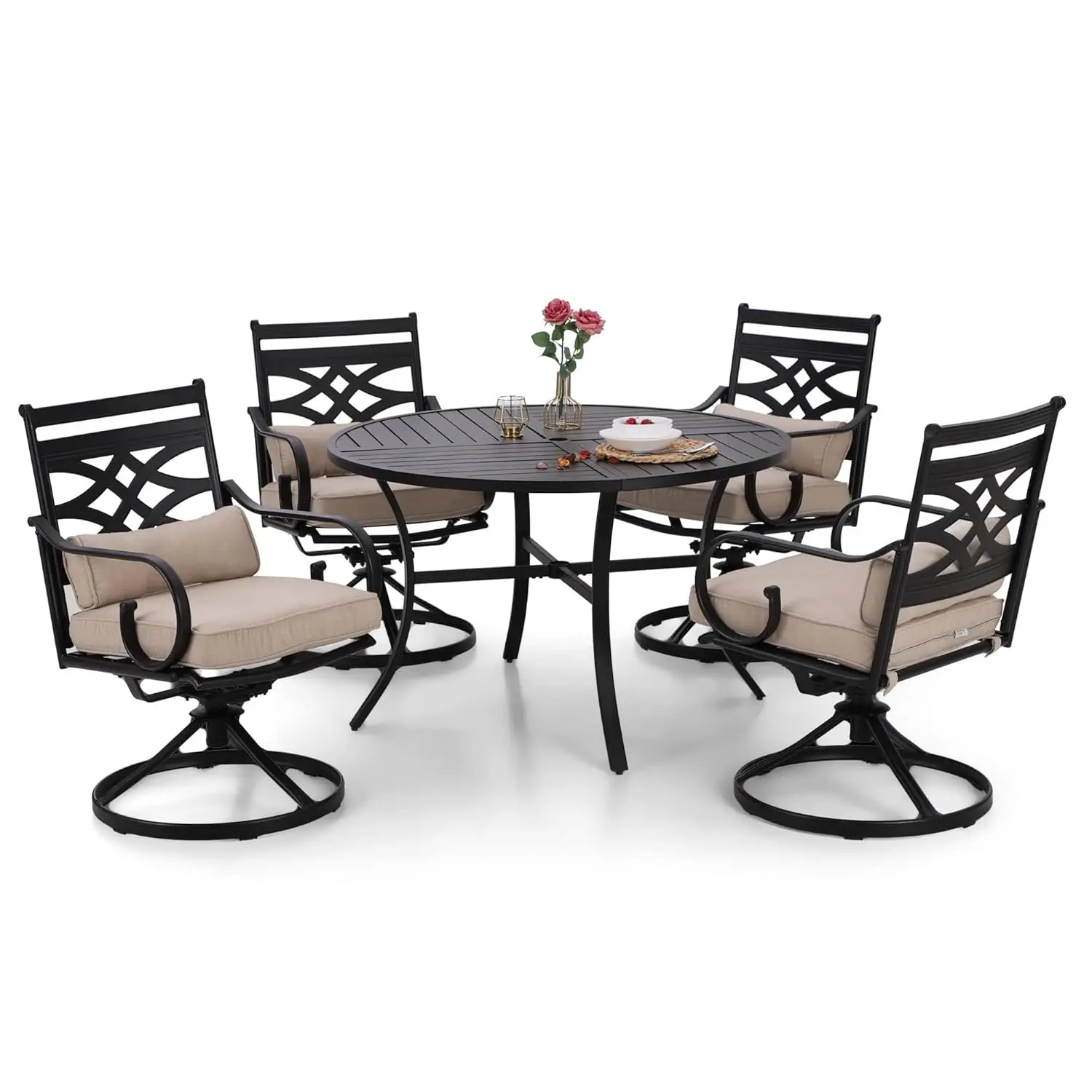 

Sophia and William Swivel Patio Dining Set for 4, Outdoor Table and Chairs, Removable Seat Cushions, Black 42", Customized