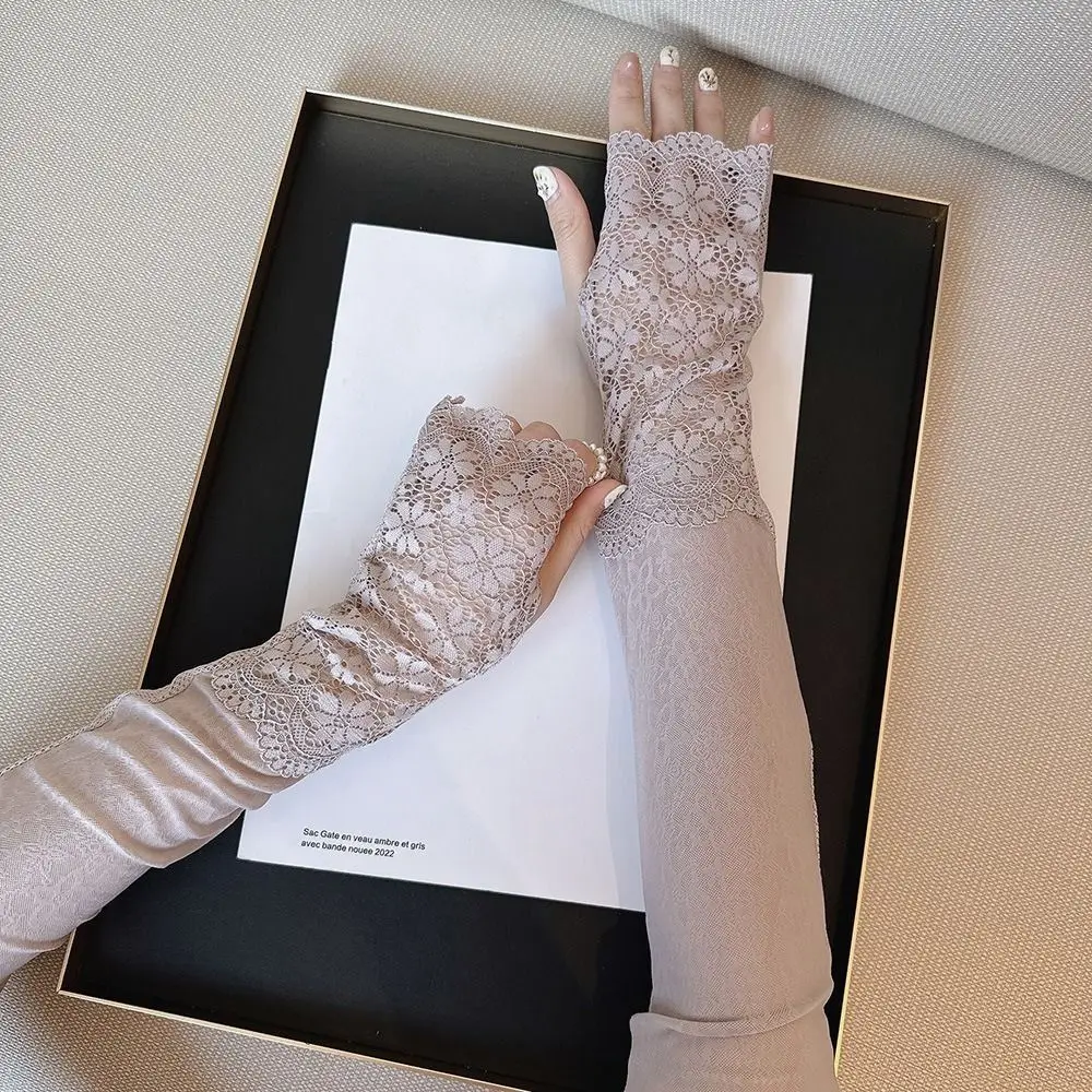 

New Ice Silk Sun Protection Sleeves Long Fingerless Lace Sunscreen Sleeves Breathable UV Protection Arm Sleeve Summer Outdoor