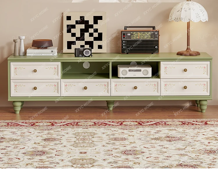 

L retro painted TV living room drawer green bedroom 2 meters storage cabinet pastoral storage
