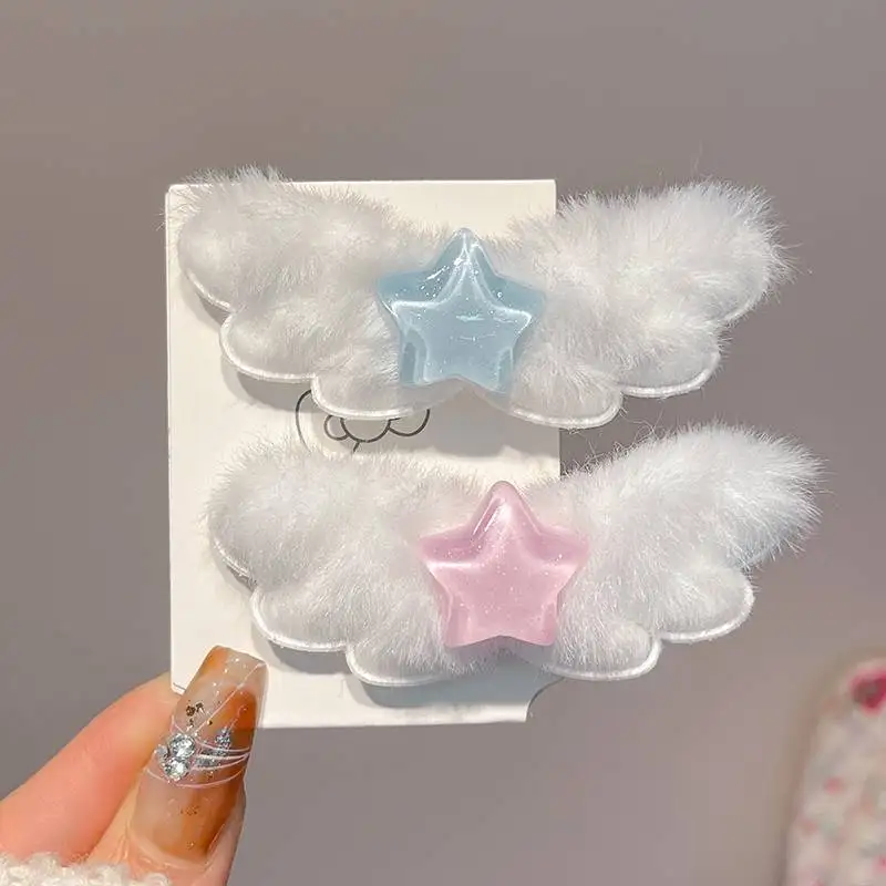 لطيف أفخم أجنحة شفافة مشبك شعر المرأة الانفجارات الجانب اللون الوردي ستار BB كليب الحلو فتاة دبوس الشعر الشتاء إكسسوارات الشعر #2