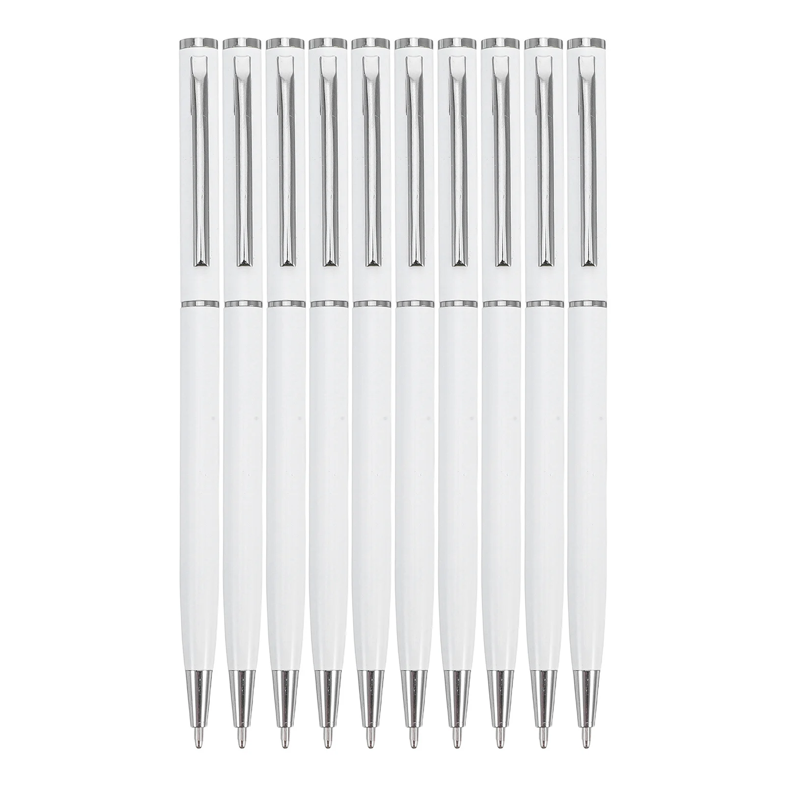 

10pcs Metal Ballpoint Pen Slim Design Smooth Writing For Business Office Rotary Mechanism Black Ink Refillable Writing