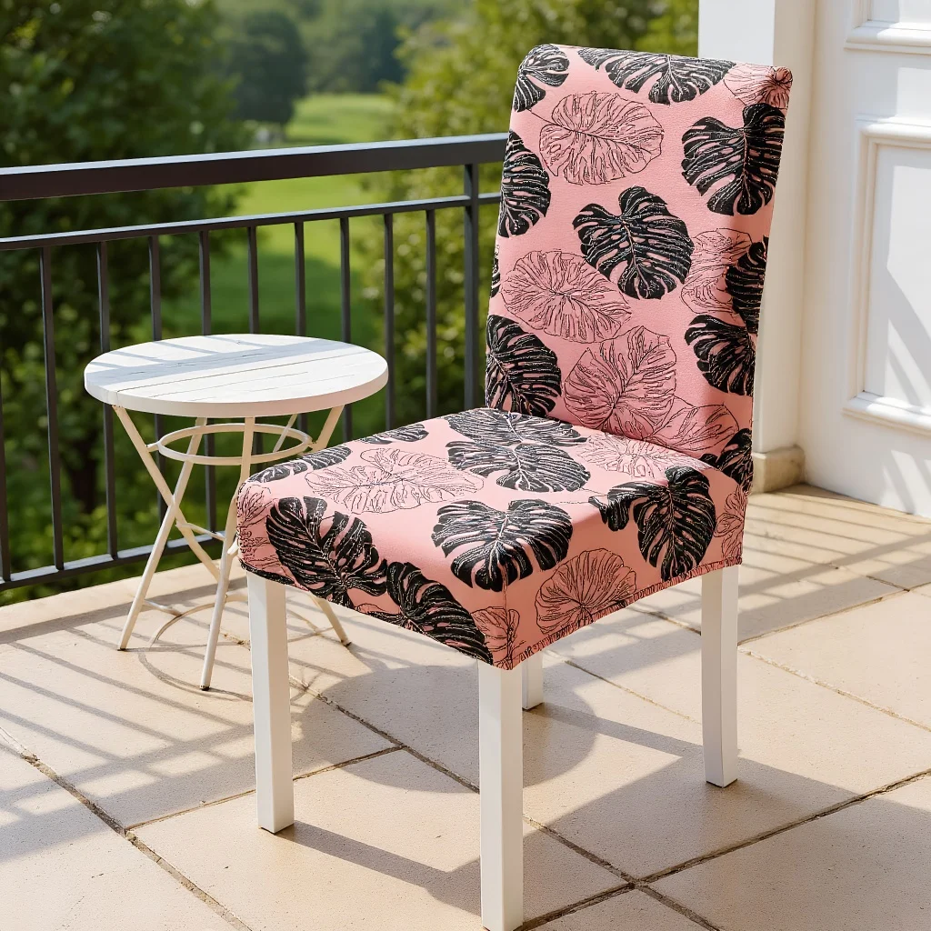 

4/6 шт. чехол на стул с принтом в виде листьев лотоса, чехол на стул для обеденного стула Four Seasons, эластичный спандекс, моющийся, ресторан, отель, гостиная R