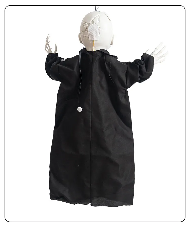 For Halloween Doll Hanging Decorative Doll Spider Web Black Robe Voice Sensing Eyes Glow with Sound Effects