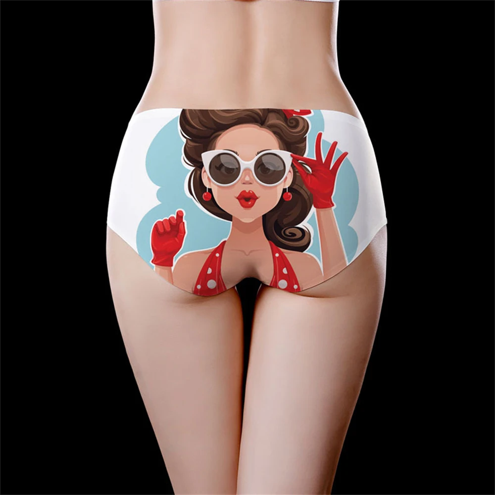 

1 шт., бесшовное женское нижнее белье из ледяного шелка с принтом, милые и милые треугольные брюки со средней талией для девочек, дышащие и телесные