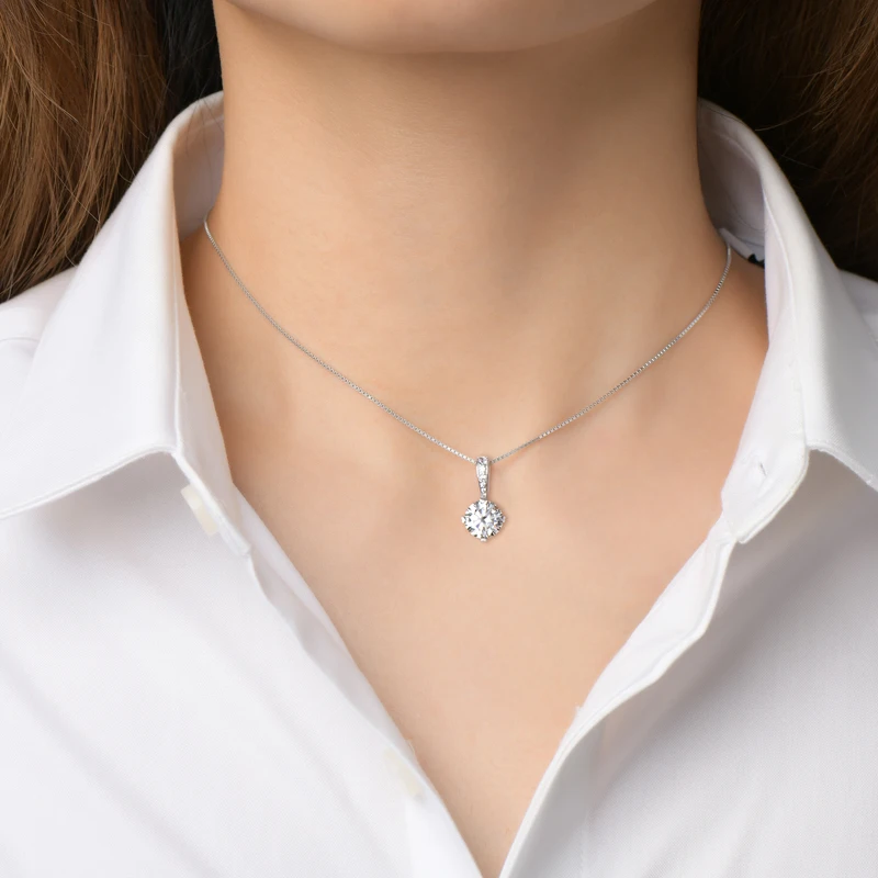 Original 2ct/1ct Round Moissanite Diamond Pendant Necklace 925 Silver Chain Heart-shaped Claw Jewelry for Woman Gift Birthday