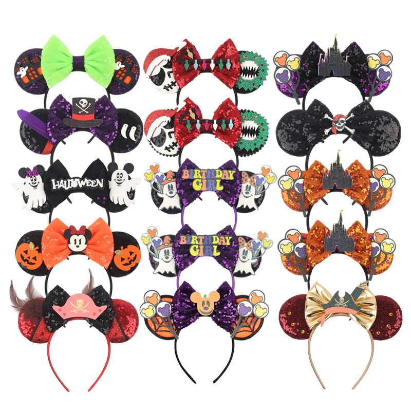 1 Stück Halloween Mausohren Haaraccessoire Pailletten Schleife Geister-Dekoration Stirnband Feiertagsparty-Geschenk Eltern-Kind Haarreifen
