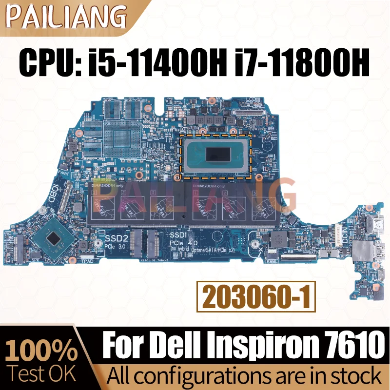 For Dell Inspiron 7610 Notebook Mainboard 203060-1 i5-11400H i7-11800H 0FHWFD 0PPJ6T Laptop Motherboard Full Tested