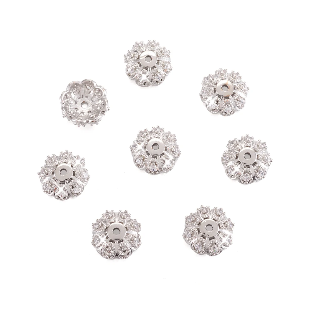 50pcs Multi-Petal Flower Brass Bead Caps End Micro Pave Cubic Zirconia Bead Cap for Earring DIY Jewelry Making Accessories