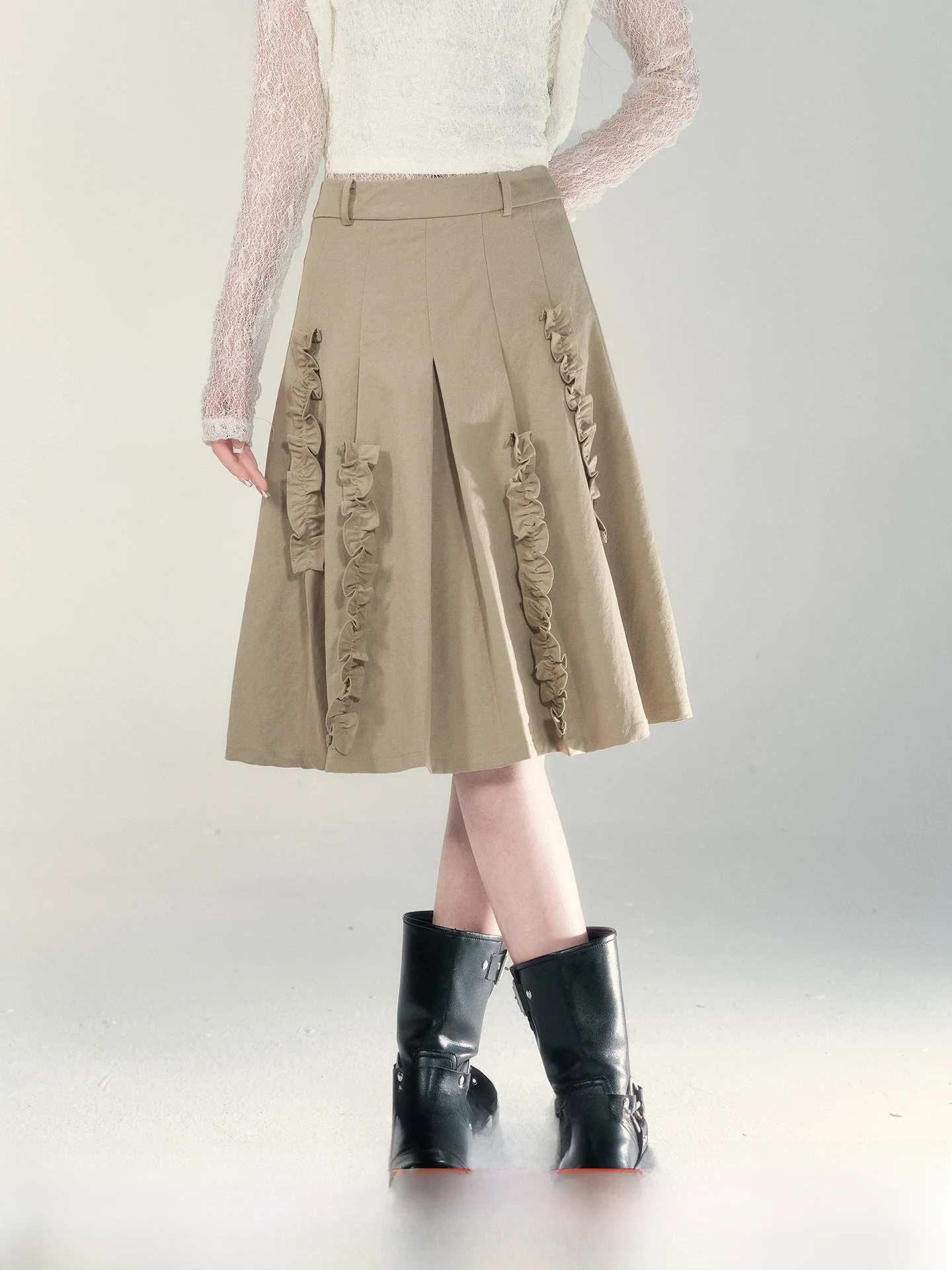 

Юбка А-силуэта с высокой талией, женская, цвета хаки, модная, облегающая, стройнящая, весна 2026, новая, удобная для повседневной носки