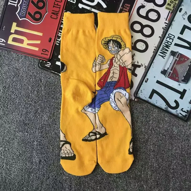 One Piece Cartoon Anime Luffy Sauron Ace Men's and Women's Socks Creative Student Trendy Sports Medium Long Cotton Socks Gift