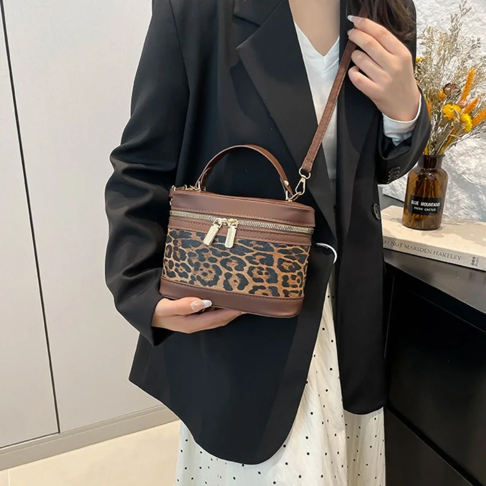 

Модные круглые сумки-ведра для женщин на каждый день, сумка через плечо с леопардовым узором для поездок на работу, повседневные женские сумки