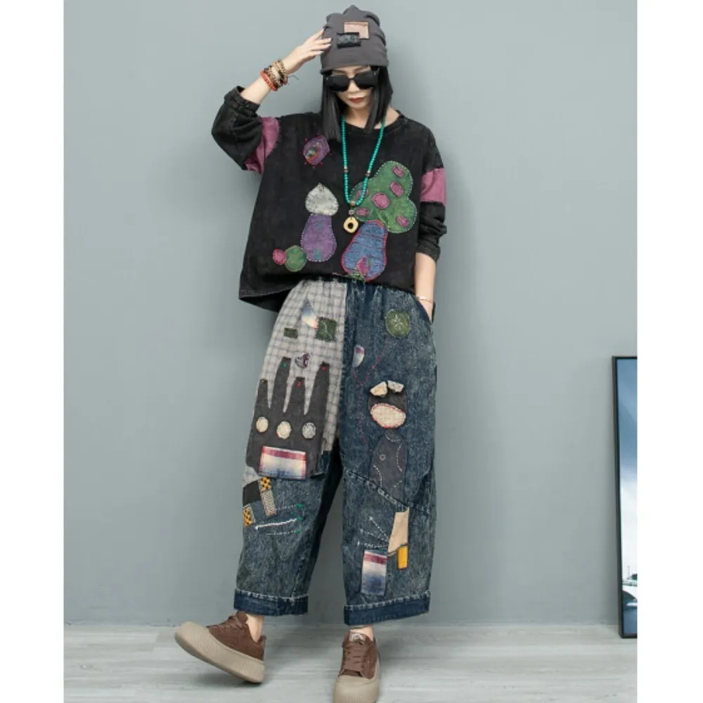 Hand Embroidered Stir Fried Long Sleeved T-shirt + Straight Leg Pants Two Piece Set Women 2024 Autumn Fashion Pant Set ZF236