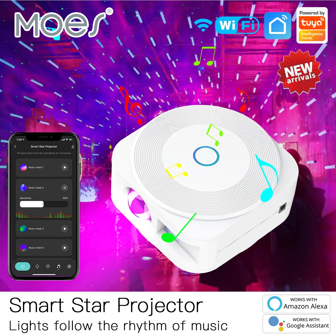 WiFi Tuya Smart Star Projector Galaxy Laser Starry Sky Projector Waving Night Light Colorful APP Wireless Control Alexa Google