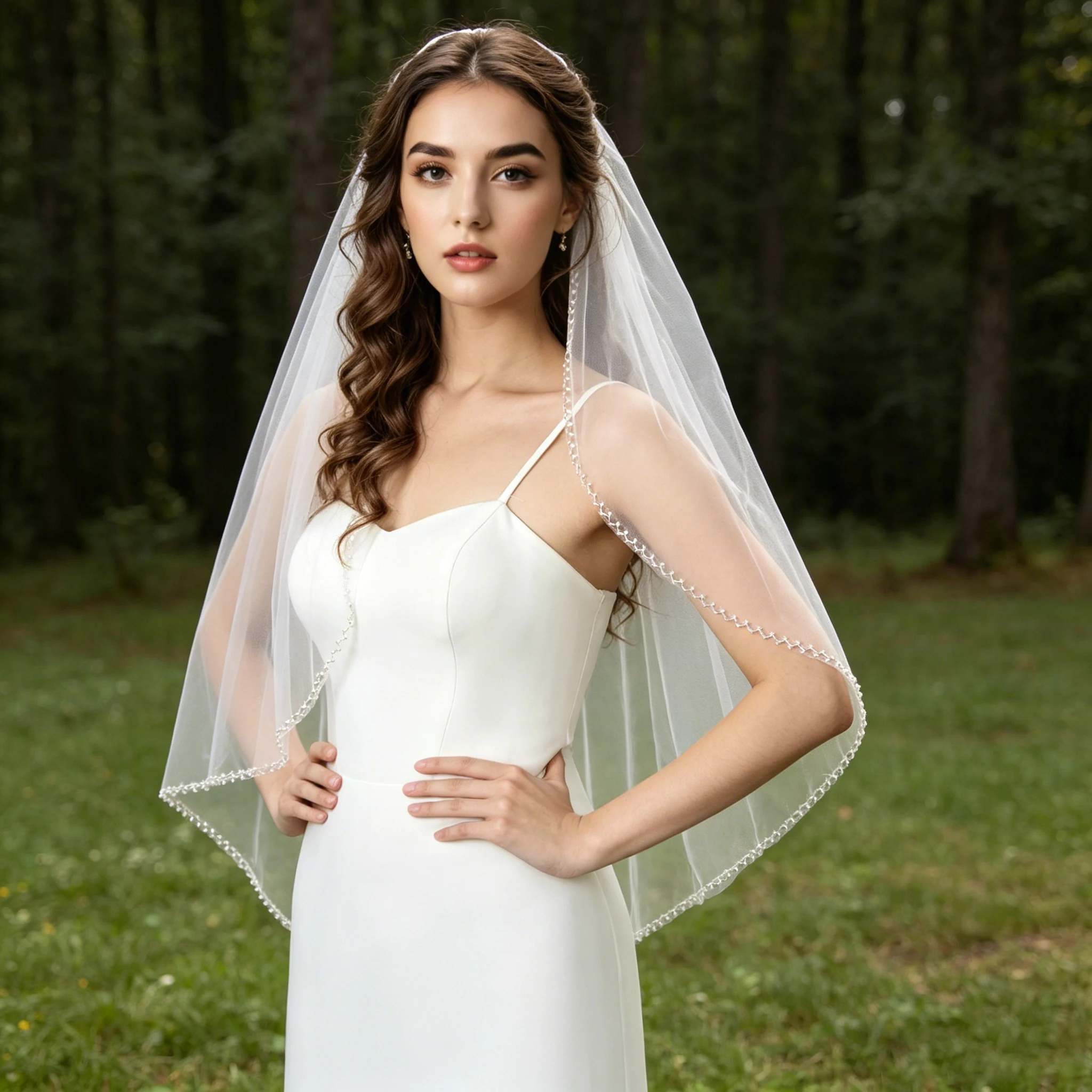 

Simple Bridal Veils with 1 Layer Soft Tulle 2 kinds of Beads Along Edge with Comb for Wedding Accessories/Party Headpieces G120