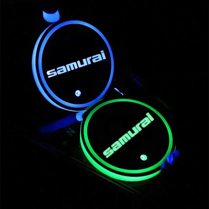 Car LED Luminous Water Cup Holder Mat Colorful Ambience Light USB Charging Non-slip coaster for Samurai