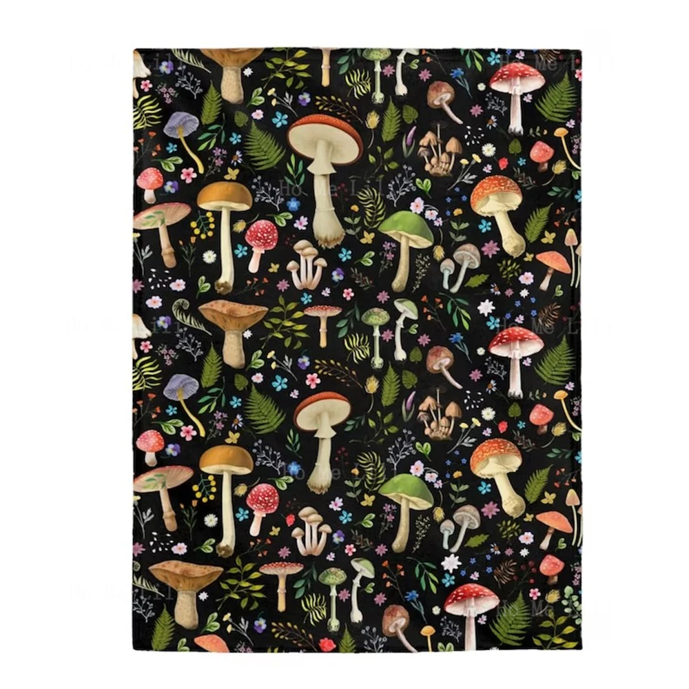 Beautiful Cottage Floral Illustration Retro Forest Mushroom Blanket