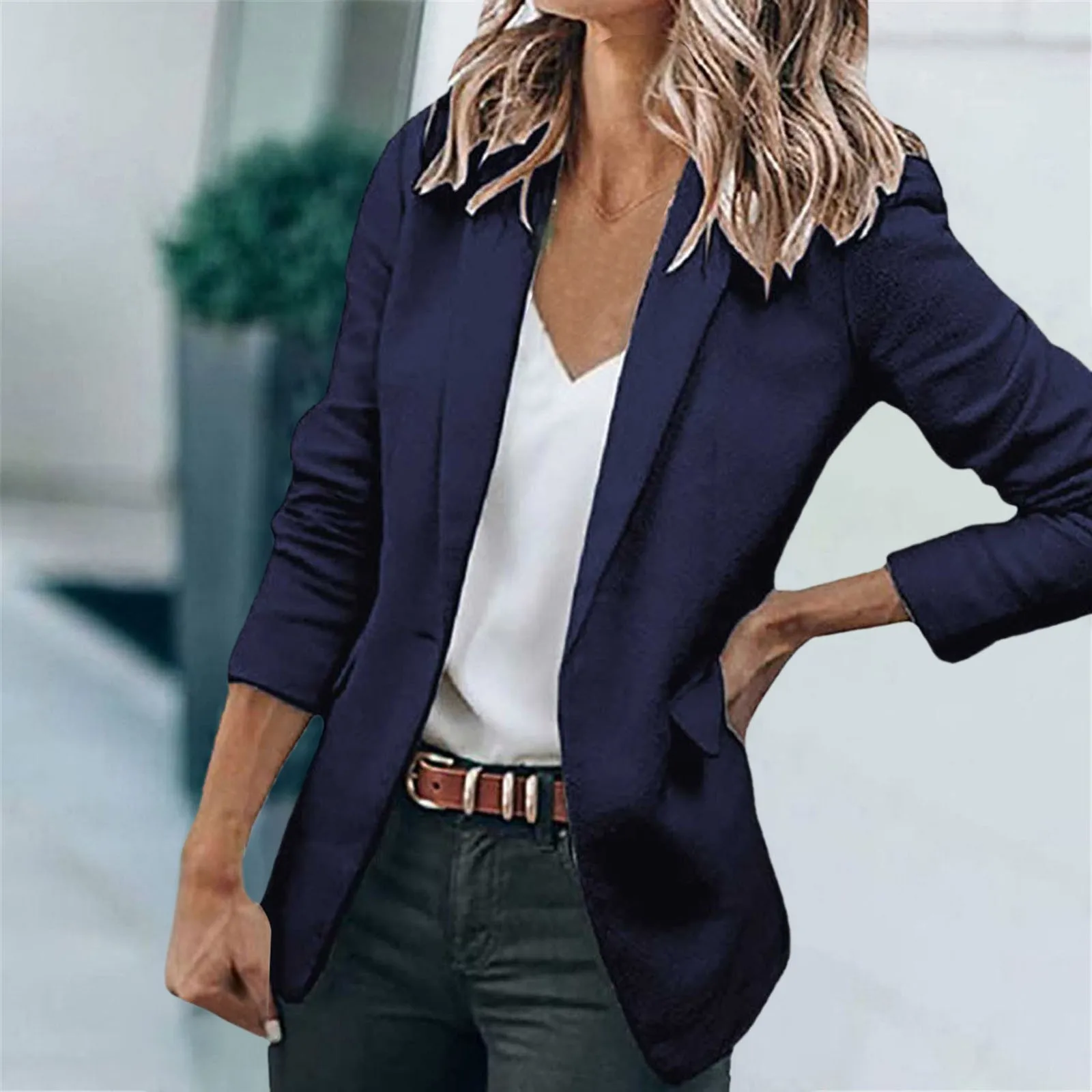Women\'S Casual Solid Color Suit Jacket Lapel Keep Warm Outerwears And Slim Loose Long Sleeve Fashion Cardigan Coat For Women