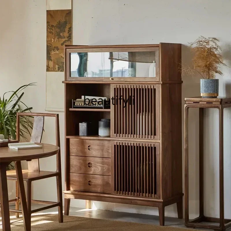 New Chinese-style solid wood Bogu frame tea cabinet storage Duobao Pavilion storage rack against the wall walnut