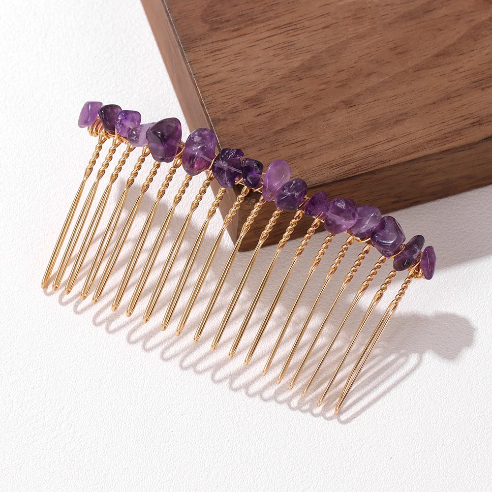 Women Crystal Hair Combs Hair Accessories Natural Quartzs Stone Hair Clips Healing Reiki Hairpin Wedding Bridal Headwear Jewelry