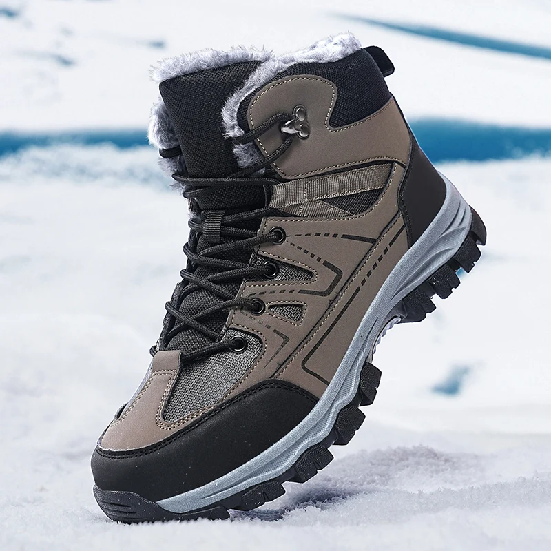 

Winter Hiking Boots for Men Waterproof Leather Mountain Climbing Sneakers Man Thickened Plush Warm Casual Snow Ankle Boots
