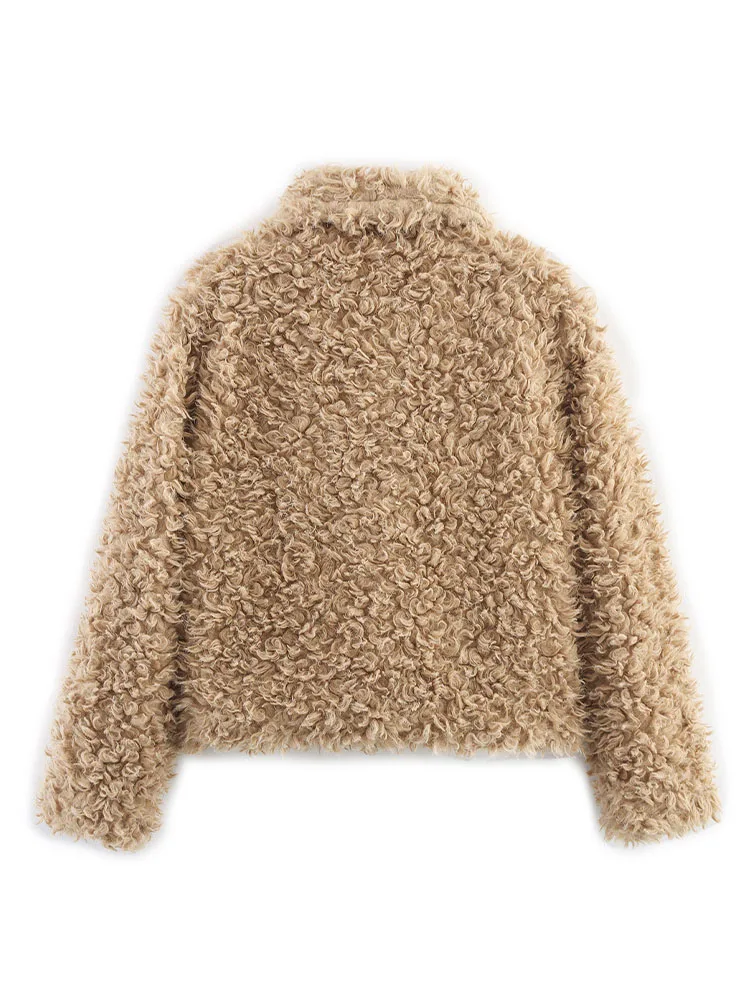 HH Women's Winter New Fashion Lapel Fur Integrated Lamb Fur Short Jacket Female Solid High Street Casual Pocket Warm Jacket