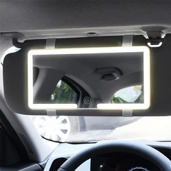 Car Sun Visor Vanity Mirror Rechargeable LED Makeup Mirror Three Gear Adjustment Light Interior RearMirror Dimmable Touch Screen