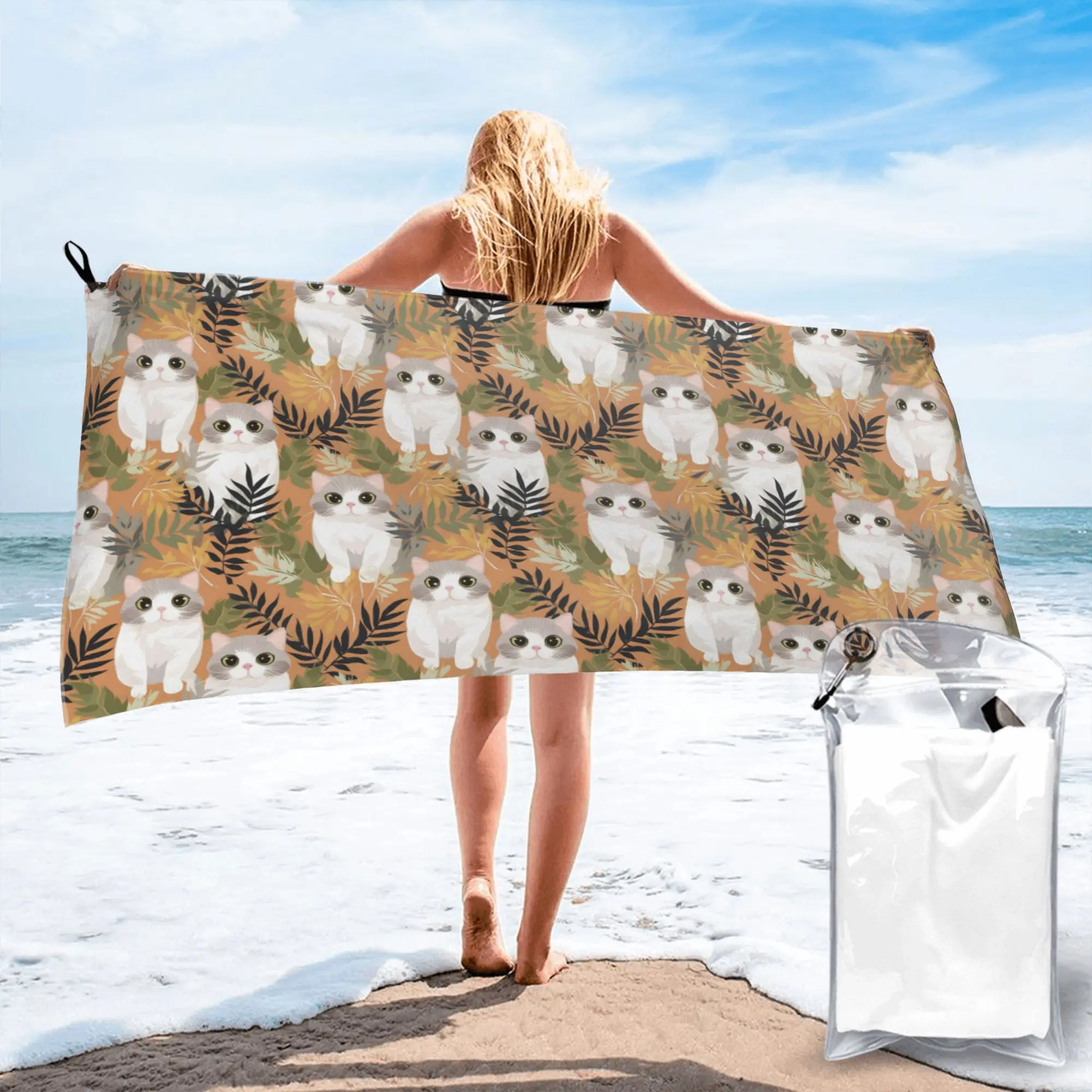 Gray Ginger And Siamese Kittens Cats Beach Towel Soft Microfiber Quick Dry Absorbent Quick Towels For Swimming