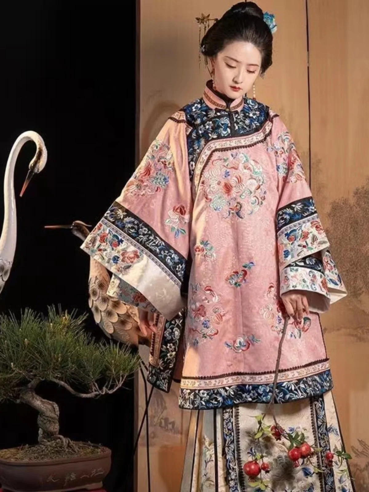 

Women's Han Chinese Clothing Qing Dynasty Wear Style round Neck Diagonal Cappa Horse-Face Skirt Full Set