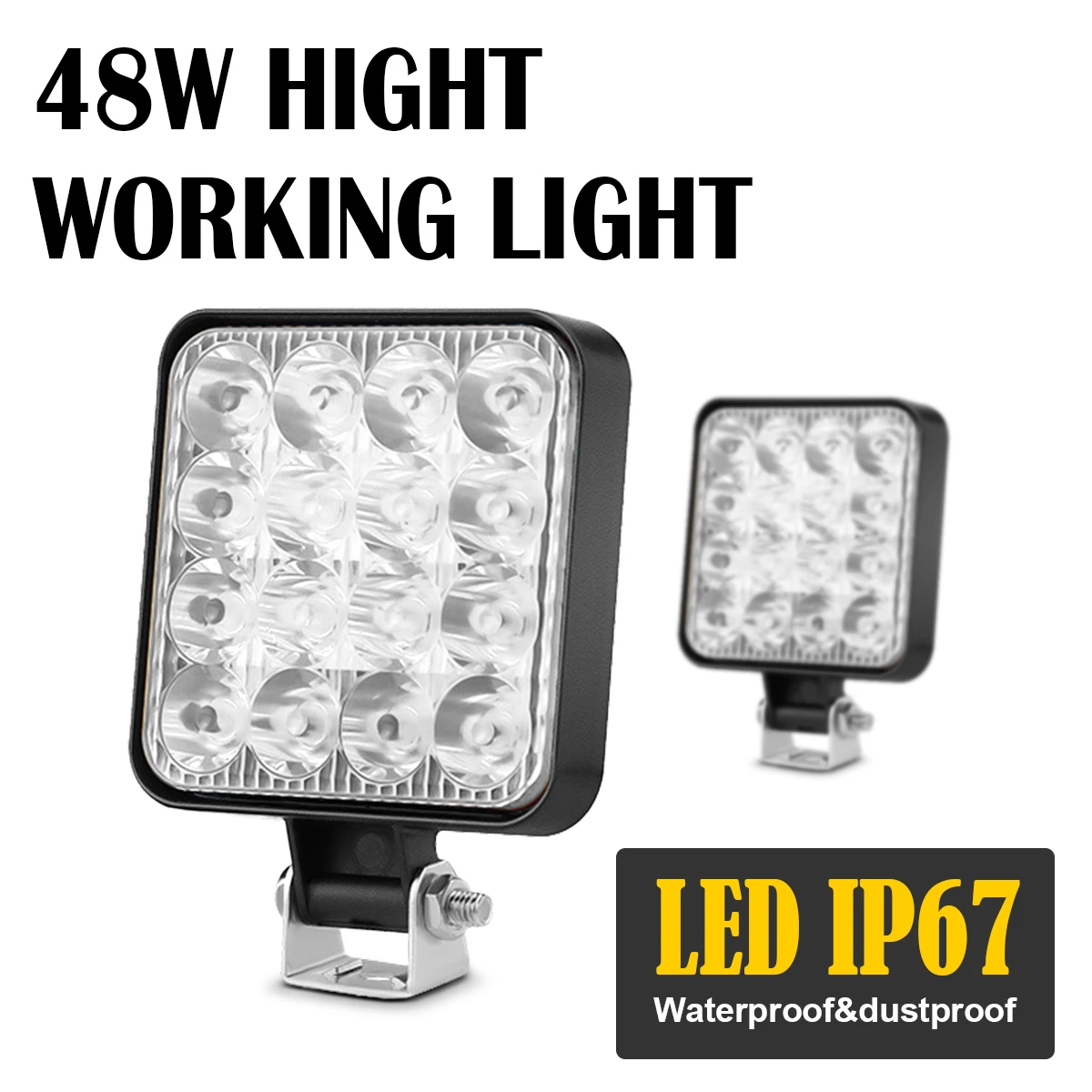 Led Warning Light Work Car Waterproof 16Leds Square 9-30V Led Spotlight 48W 6000K For Lampu Strobe Spot Bar Super Bright Lights