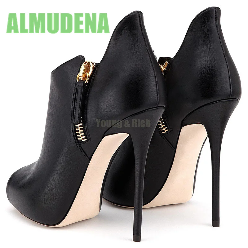 Black Fish Mouth Ankle Boots Fashion Spring and Autumn Style Side Zipper Design Simple Style Stiletto Heels Short Leg Boots