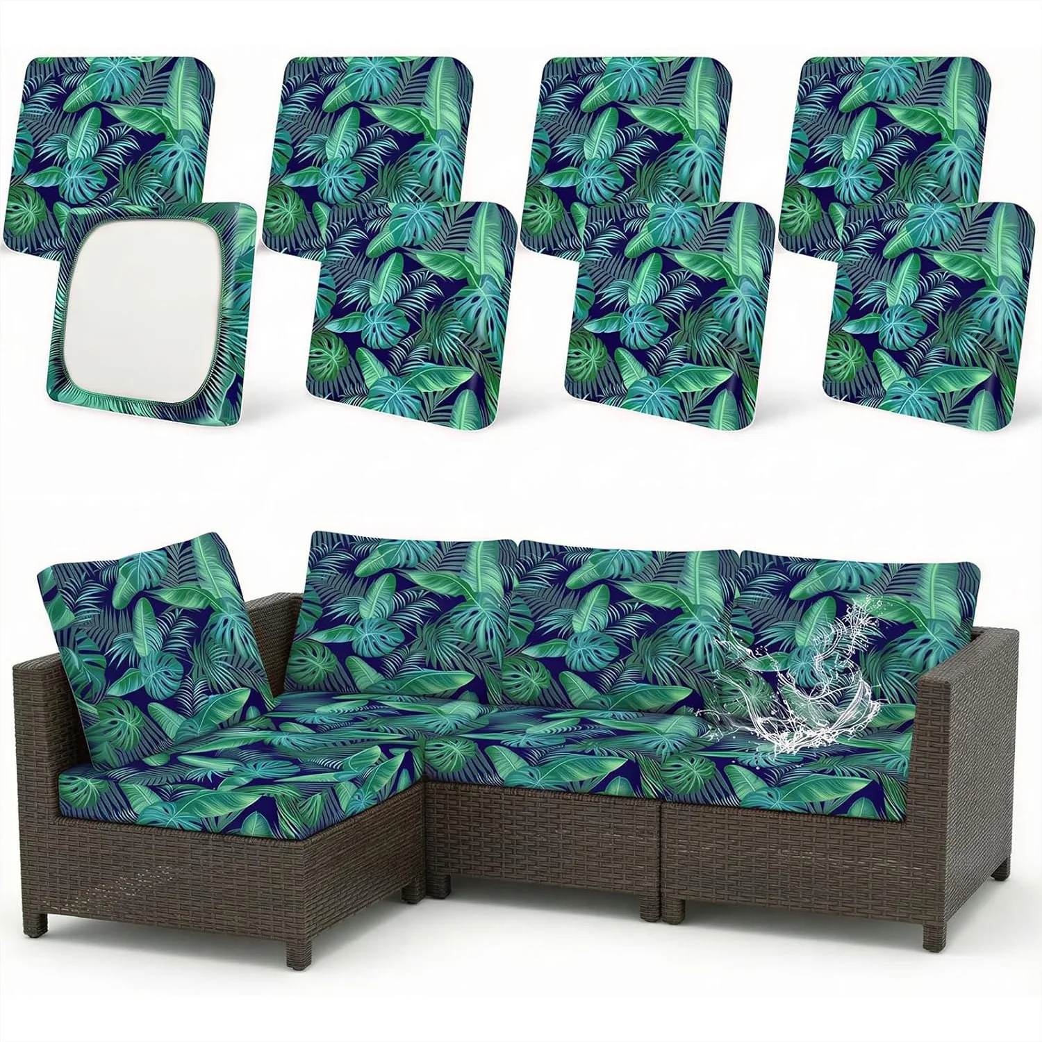 

8 Pack Outdoor Cushion Covers Water Resistant Stretch Fit Patio Cushion Covers 180G Couch Seat Slipcovers Machine Washable Pet And Kids Friendly Home Refresh 20-27 Inch Palm Leaves