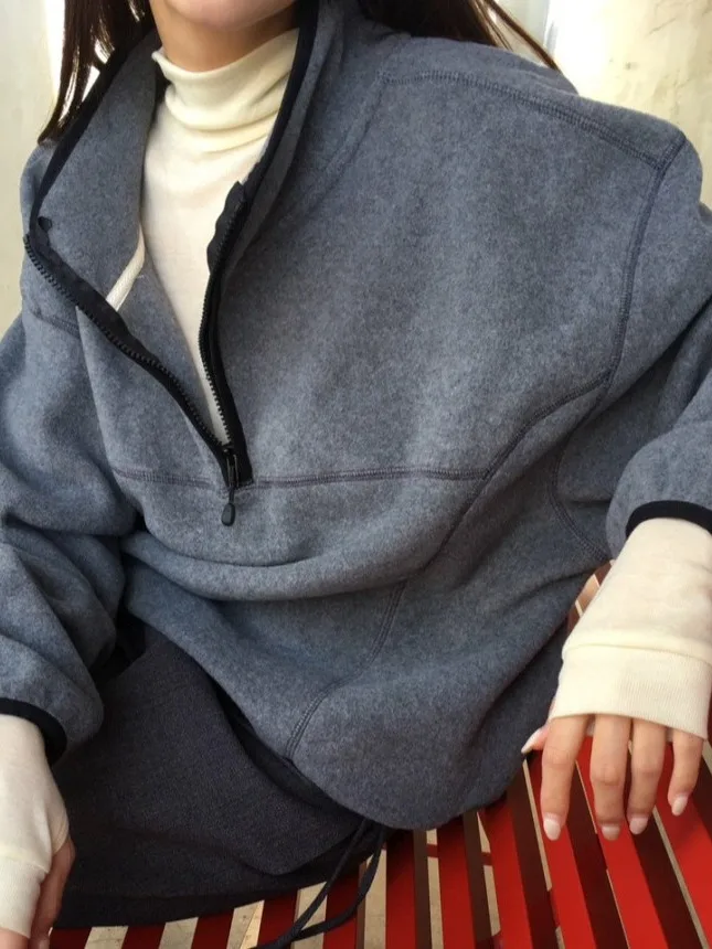 Solto oversized Fce pulôver com capuz feminino cor ocular nova chegada outono inverno Dstring f zíper gola suor...