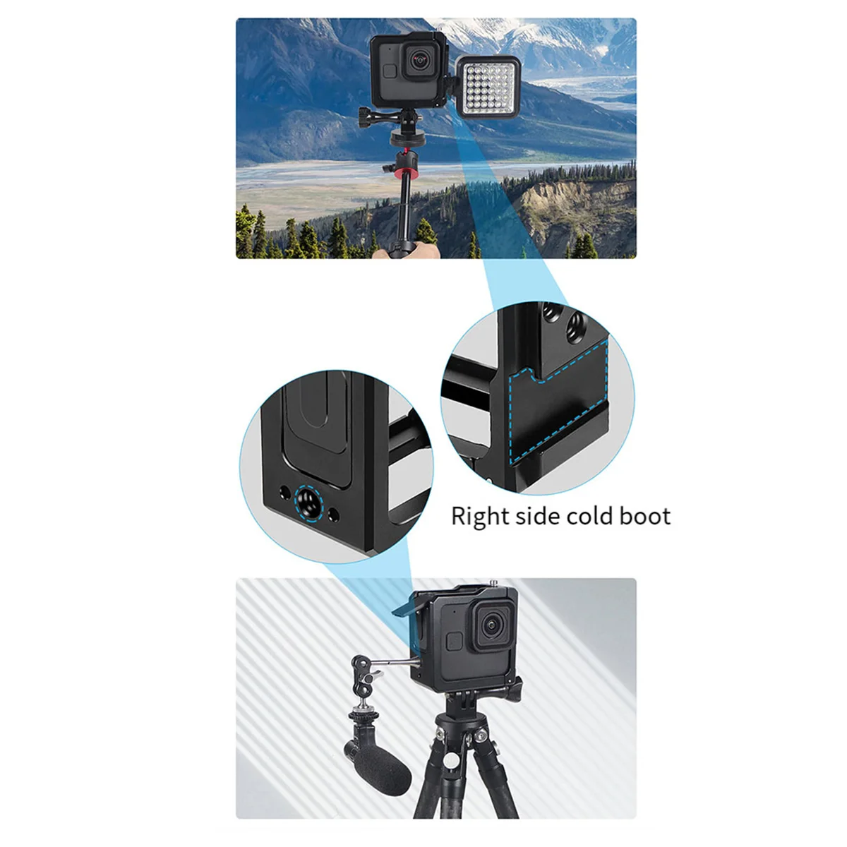 Camera Cage Rig Protective Frame Side Battery Cover Cold Shoe Mount for GoPro Hero 11 Mini Action with Side