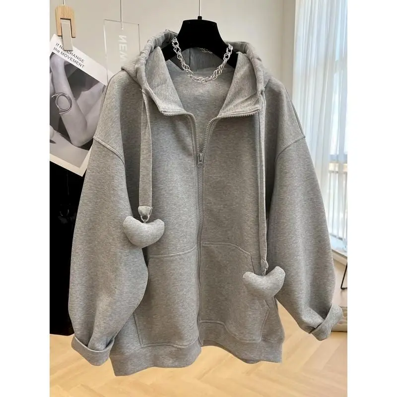 High-quality Hoodies Women Autumn Winter Trendy Hooded Oversized Coats Fashion Casual Solid Color Zippered Cardigan Hoodie Woman