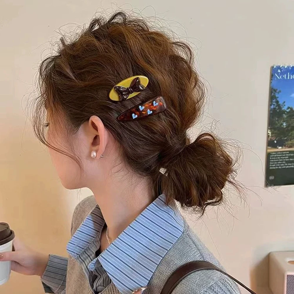 مشبك شعر رائع على شكل فيونكة على شكل قلب، مشبك جانبي فريد من نوعه، مشبك شعر بيضاوي، هدية إكسسوارات شعر للطلاب