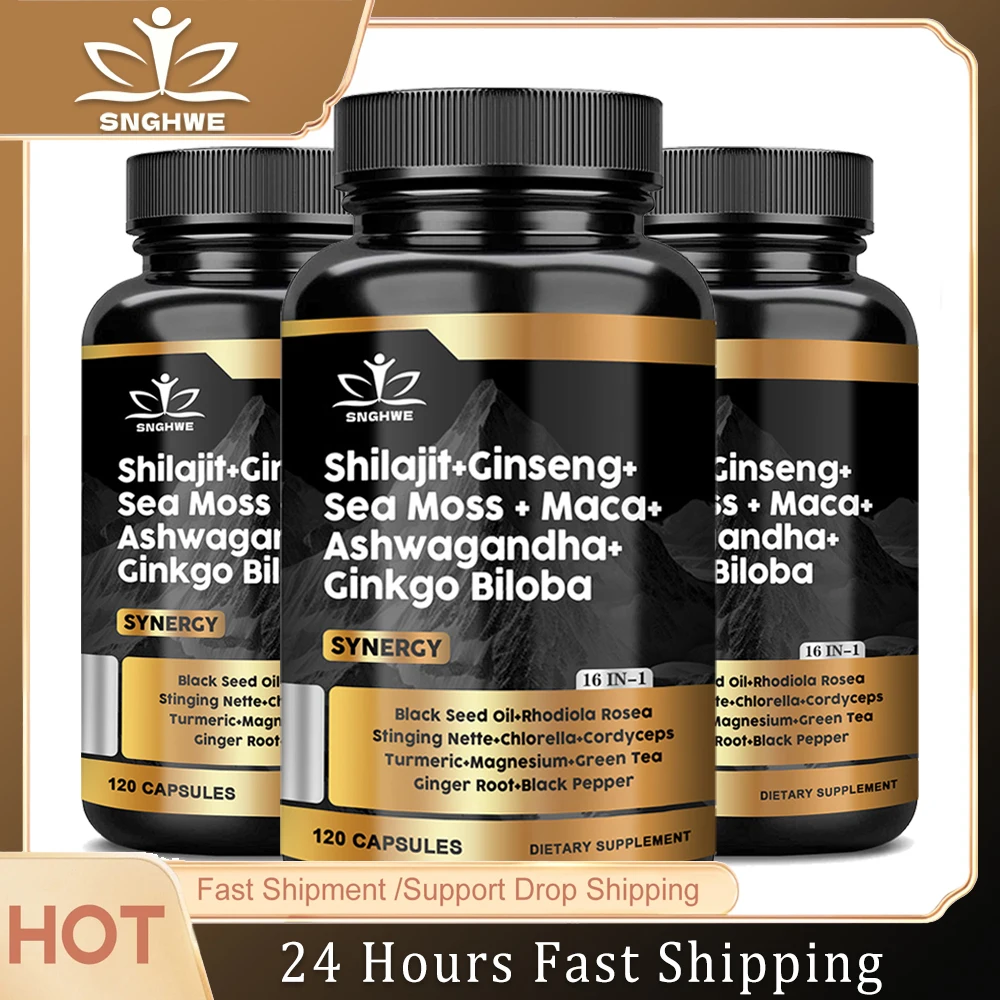 

Shilajit Ashwagandha Sea Moss,Ginseng,Ginkgo Biloba&Black Seed Oil-Relieve Stress-for Brain Health,Memory,Concentration&Immunity
