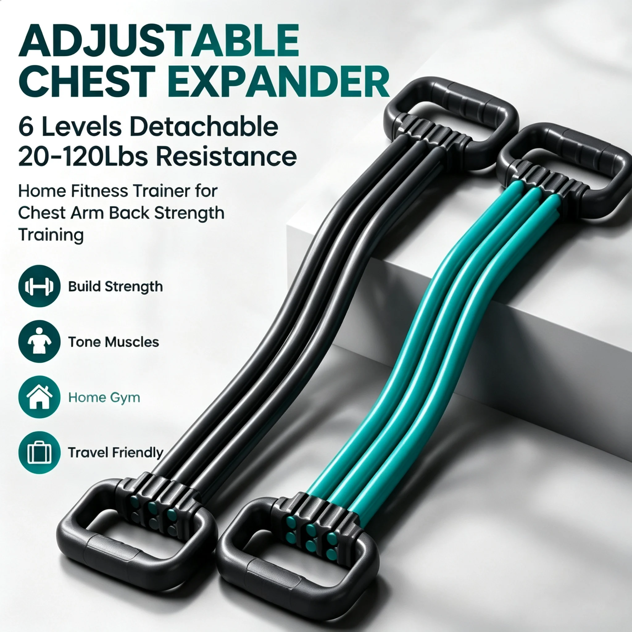 Adjustable Chest Expander 6 Levels Detachable 20-120Lbs Resistance Home Fitness Trainer for Chest Arm Back Strength Training