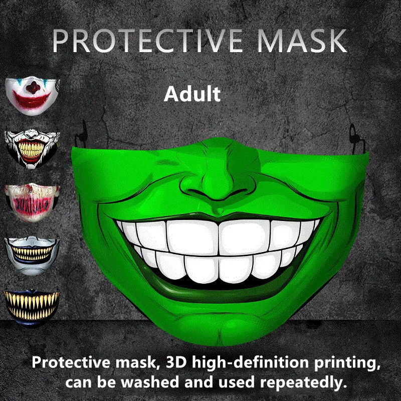 1pcs Halloween Adult Big Mouth 3D Printed Mask Skull Reusable Washable Mask Protective Warm Mask