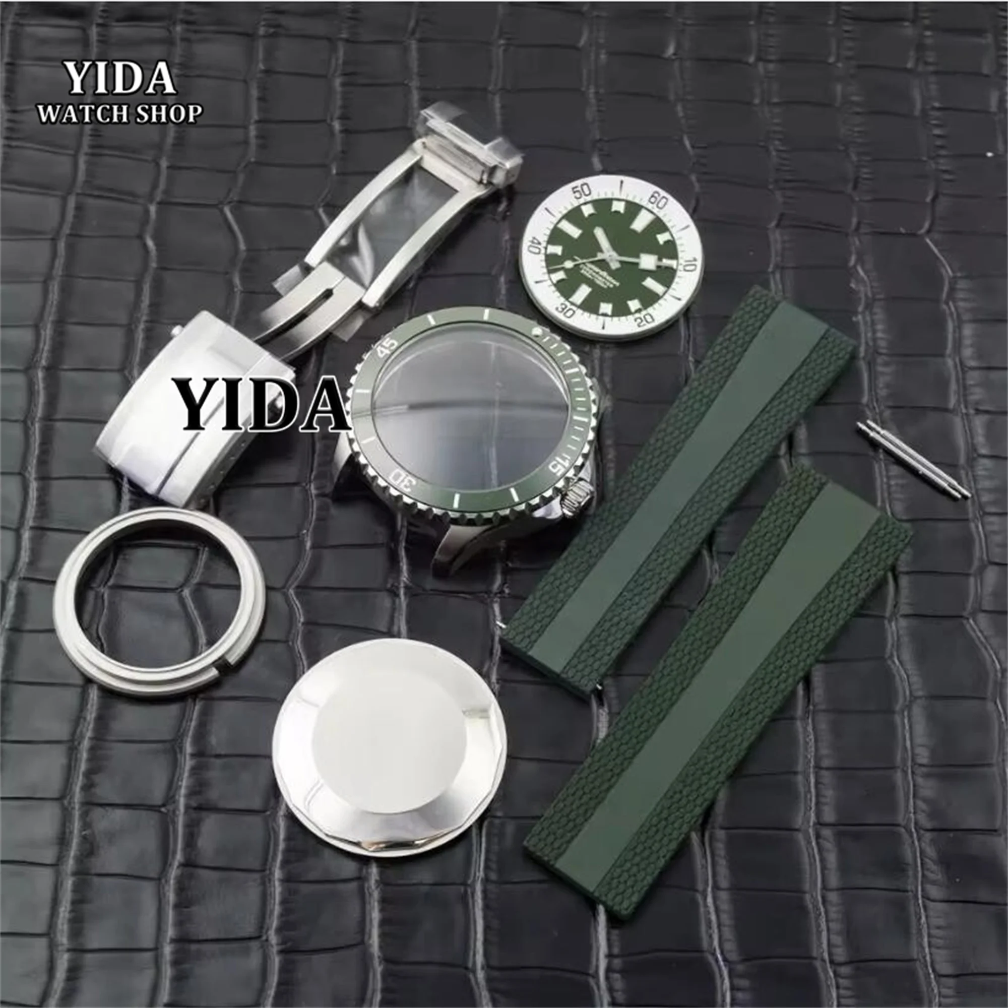 

for SUPEROCEAN 200m Dive Watch Case NH35 Case Luminous Dial Hands Fluororubber Bracelet Stainless Steel fit NH35 NH36 Movement